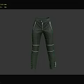 Black Leather Pants With Front Zipper And White Side Stripes Ankle Buckles