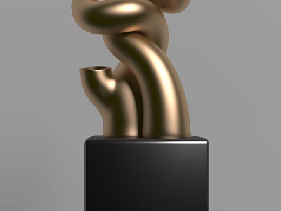 Modern Golden Curved Decorative Ornament Set With Black Square Base 3d model