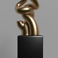 Modern Golden Curved Decorative Ornament Set With Black Square Base