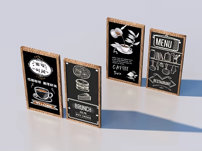 Wooden Menu Boards For Cafe Restaurant With Brunch Coffee And Burger Illustrations 3d model