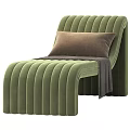 Modern Lounge Chair With Green White Velvet Upholstery Ribbed Details Brown Pillow And Gray Blanket