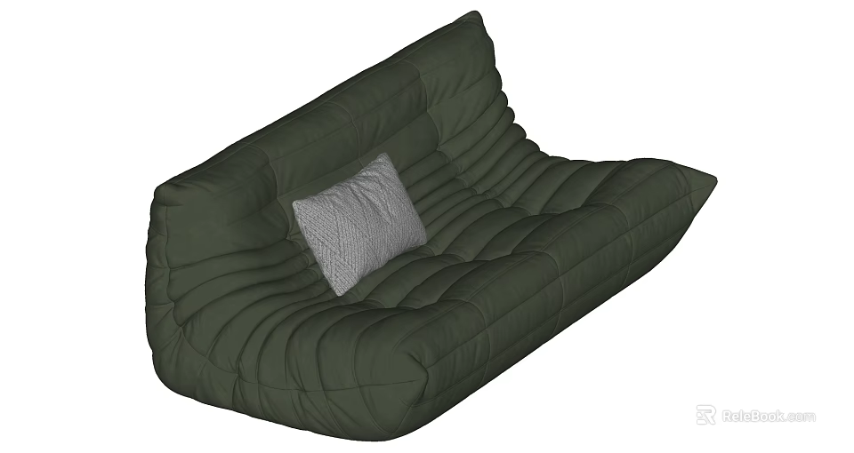 Dark Green Multi Person Sofa With Padded Seats And Gray Cushion Pleated Design 3d model 