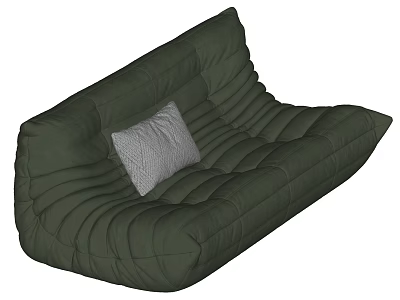 Dark Green Multi Person Sofa With Padded Seats And Gray Cushion Pleated Design 3d model