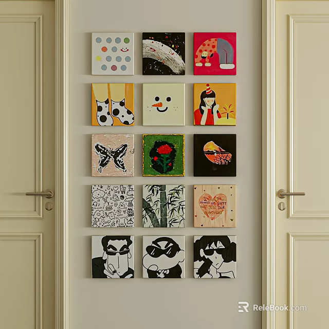 Photo Wall With Various Patterns In Small Frames For Decorative Home Design 3d model