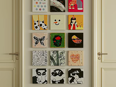 Photo Wall With Various Patterns In Small Frames For Decorative Home Design 3d model