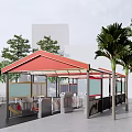 Outdoor Service Station With Red Roof Pavilion Design Along Street Surrounded By Trees