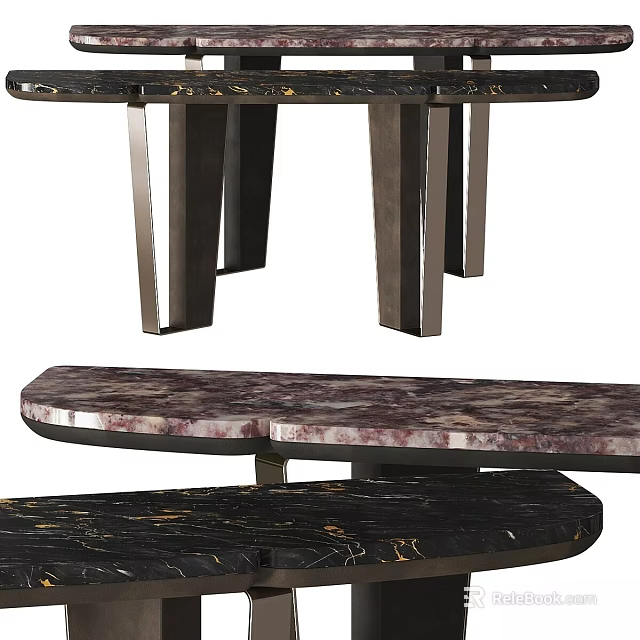 Modern Marble Table Design With Metal Legs And Colorful Surface Patterns 3d model 