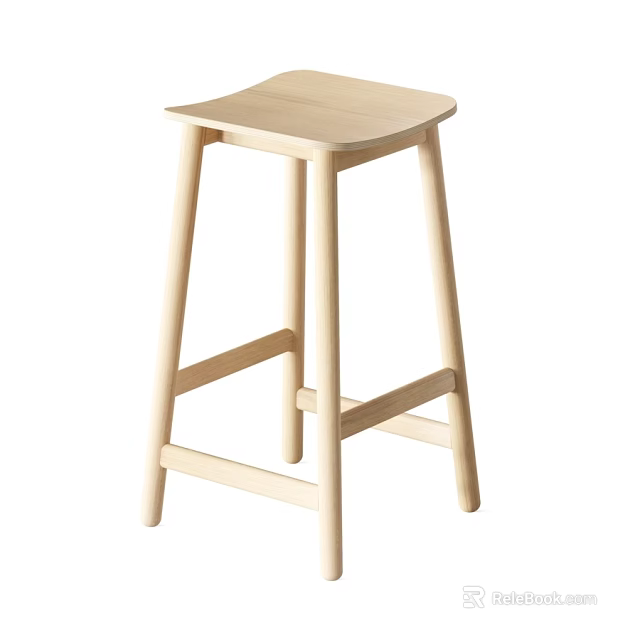 Light Wood Modern Bar Stool With Four Legs And Simple Design Structure 3d model 