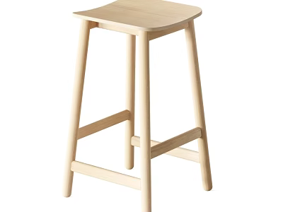 Light Wood Modern Bar Stool With Four Legs And Simple Design Structure 3d model