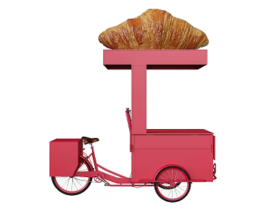 Pink Tricycle Food Cart With Croissant On Top Platform For Street Snacks 3d model