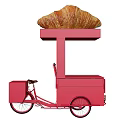 Pink Tricycle Food Cart With Croissant On Top Platform For Street Snacks