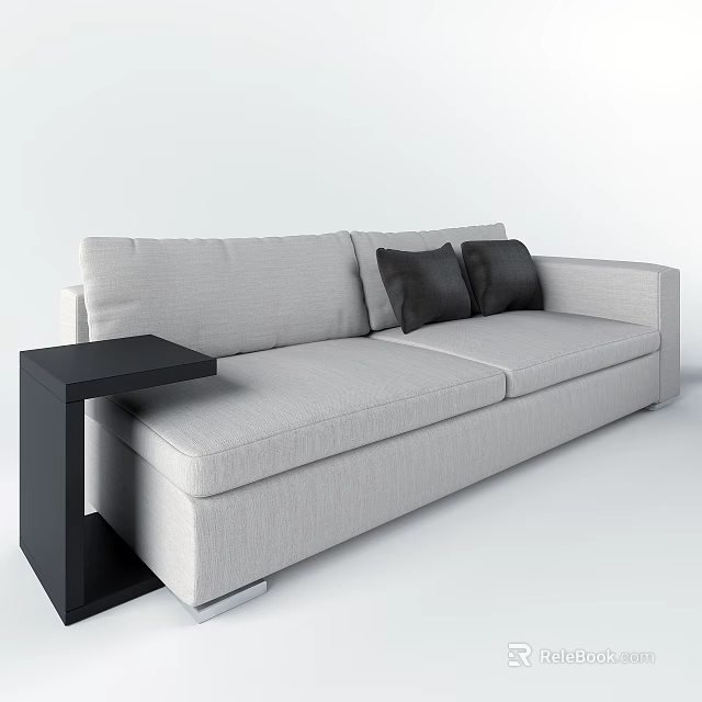 Light Gray Multi Person Sofa With Black Side Table And Dark Gray Cushions 3d model