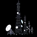 Various Types of Telecommunication Towers With Satellite Dishes And Antennas