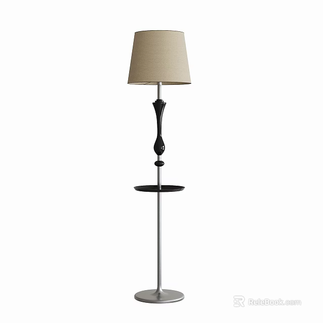 Beige Lampshade Floor Lamp With Black Decorative Pole And Sturdy Base 3d model 