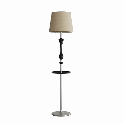 Beige Lampshade Floor Lamp With Black Decorative Pole And Sturdy Base 3d model