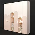 Modern Wardrobe With Arc Decorations Built-in Lighting Small Ornaments Bookshelves And Drawers