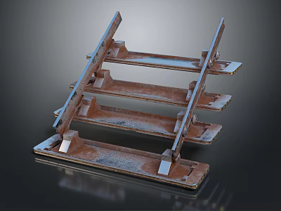 Industrial Metal Staircase With Rustic Texture And Multi Step Supporting Frame Structure 3d model