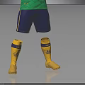 Green Short Sleeved Soccer Jersey With Yellow Uno Dos Text And Blue Shorts Yellow Socks