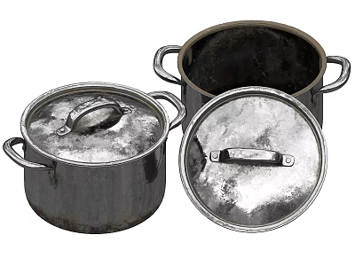 Two Shiny Metal Cooking Pots With Removable Lids For Kitchen Use 3d model