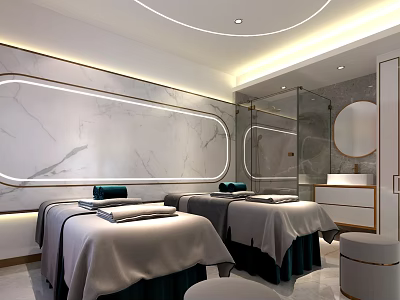 Elegant Modern SPA Sauna Interior With Marble Walls Massage Beds And Soft Lighting 3d model