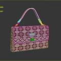 Stylish Pink Red Patterned Handbag With Brown Leather Handle And Golden Buckle