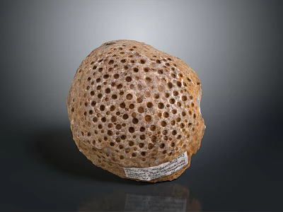 Spherical Porous Shell Of Aquatic Marine Creature With Small Holes And Label 3d model