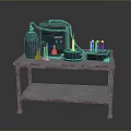 Laboratory Setup With Lab Table Gas Cylinder Beaker Test Tube Rack And Test Tubes
