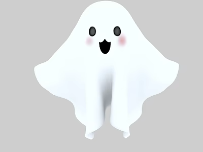 Game Movie Character Cute White Ghost With Smiling Face And Blush Cheeks 3d model