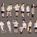 2D Multi-Pose Kids Student Figure 3d model