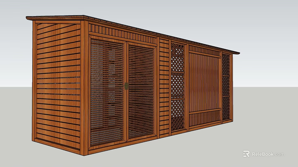 Wooden House Exterior With Shutter Doors Lattice Windows And Wooden Siding 3d model 