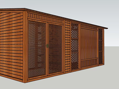 Wooden House Exterior With Shutter Doors Lattice Windows And Wooden Siding 3d model