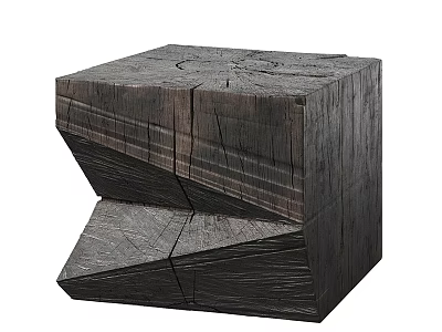 Unique Handcrafted Wooden Cube Sculpture With Geometric Cut And Textured Surface Design 3d model