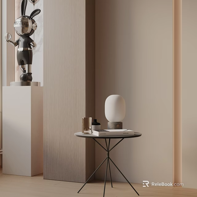 Modern Minimalist Side Table with White Spherical Lamp and Metal Stand in Interior 3d model 