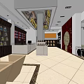 Modern Front Desk Reception Area With Display Shelves Sofa And Tile Flooring