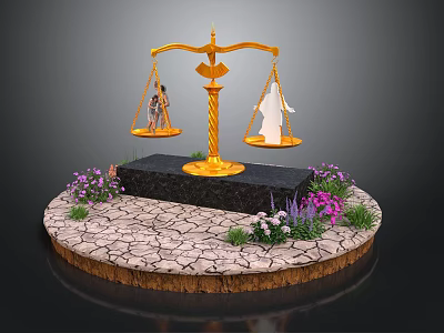 Elegant White Robe Apparel Featured On Golden Scale With Floral Decor 3d model