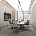 Modern Conference Room Interior Design With Long Table Chairs Pendant Lights And Large Windows