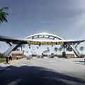 Sanera Industrial Park Modern Entrance Gate With Palm Trees And People Walking