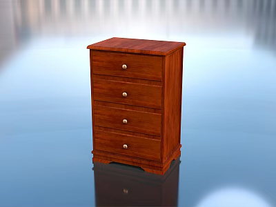 Classic Wooden Chest of Drawers With Five Drawers and Metal Handles 3d model