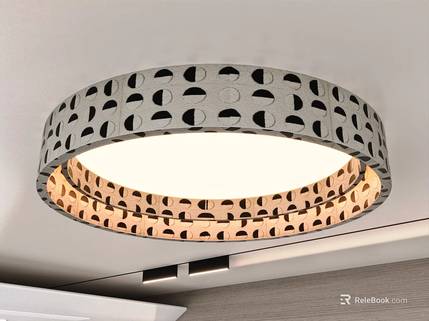 Modern Circular Ceiling Light With Perforated Geometric Patterns And Soft Warm Light 3d model 
