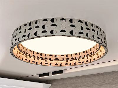 Modern Circular Ceiling Light With Perforated Geometric Patterns And Soft Warm Light 3d model