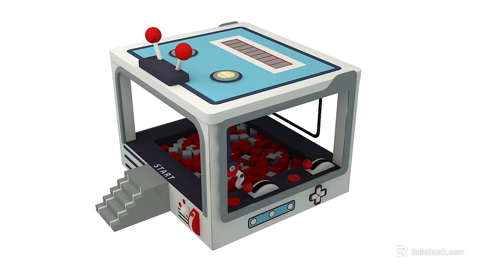 Fun Amusement Equipment with Red Joysticks Blue Top Surface Steps and Red White Ball Compartments 3d model 