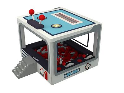 Fun Amusement Equipment with Red Joysticks Blue Top Surface Steps and Red White Ball Compartments 3d model