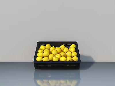 Showcase Shelf Featuring Black Plastic Basket Filled With Fresh Yellow Fruits 3d model