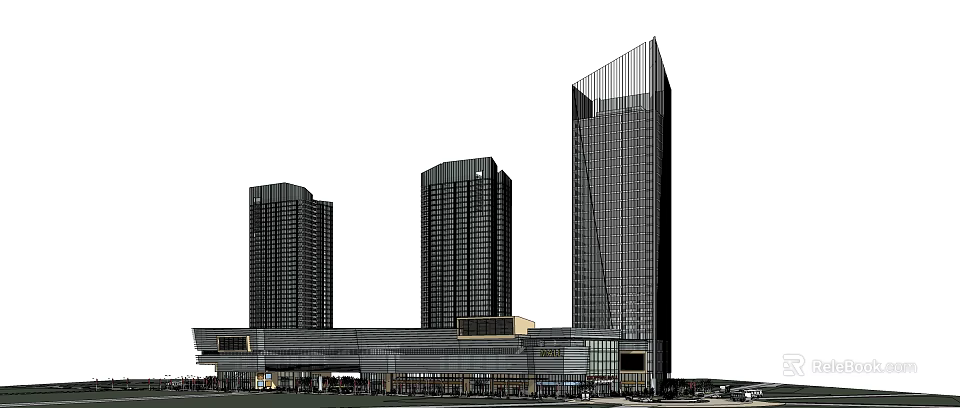 Modern Commercial Complex With Tall Buildings Glass Curtain Walls And Contemporary Design 3d model 