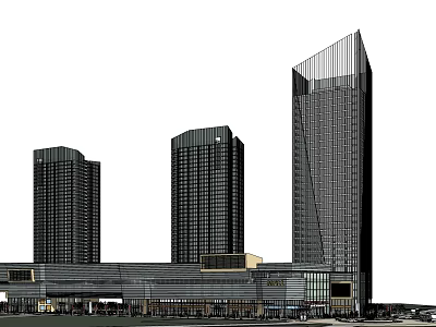 Modern Commercial Complex With Tall Buildings Glass Curtain Walls And Contemporary Design 3d model