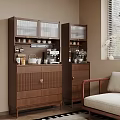Warm Home Corner With Brown Glass Door Cabinets Coffee Machine And Sofa
