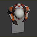 Game And Movie Character In Orange White Astronaut Style Spacesuit Holding Tablet