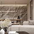 Modern Duplex Living Room Interior With Staircase Sofa Rug And Chandelier
