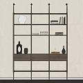 Modern Metal Frame Storage Shelf Unit With Wooden Drawer And Decorative Items