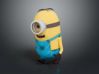 Cute One Eyed Minion Character With Blue Overalls And Smiling Face 3d model